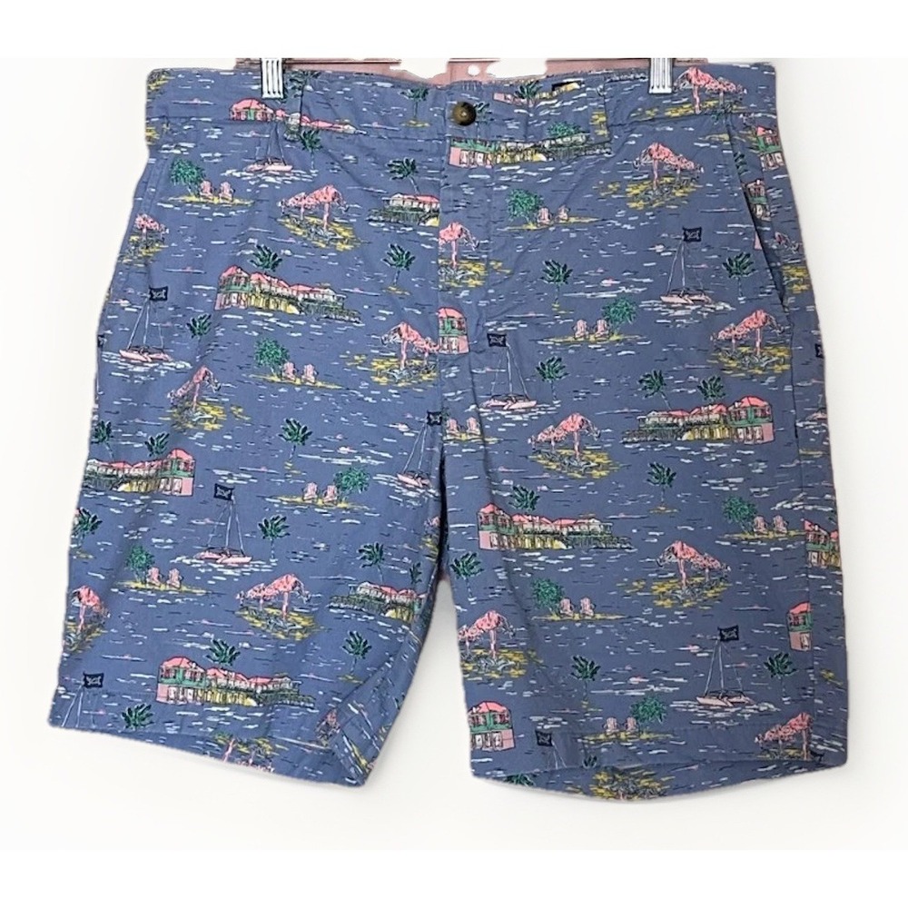 Vineyard Vines Island Print Shorts Mens 35 Blue Coastal Preppy Resort Vacation